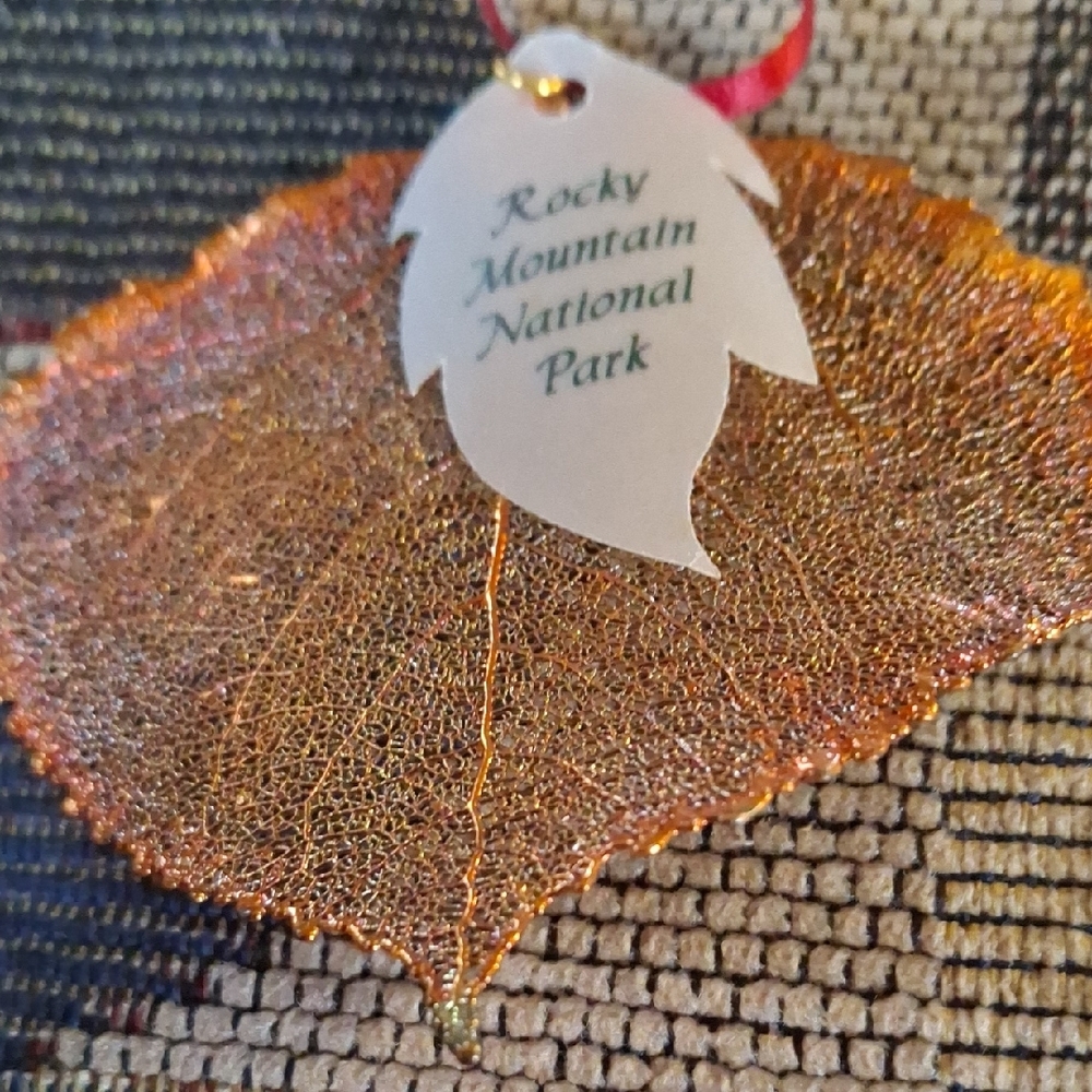 Rocky Mountain National Park Copper Glitter Leaf Ornament - Picture 5 of 6
